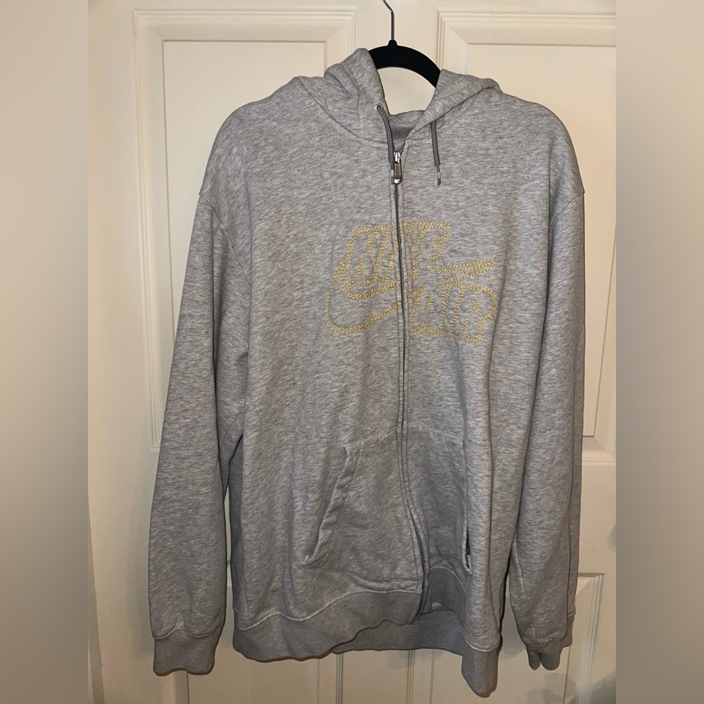 Nike Men's Gray yellow logo embroidery full zip Hoodie XL Y2K athleisure casual
